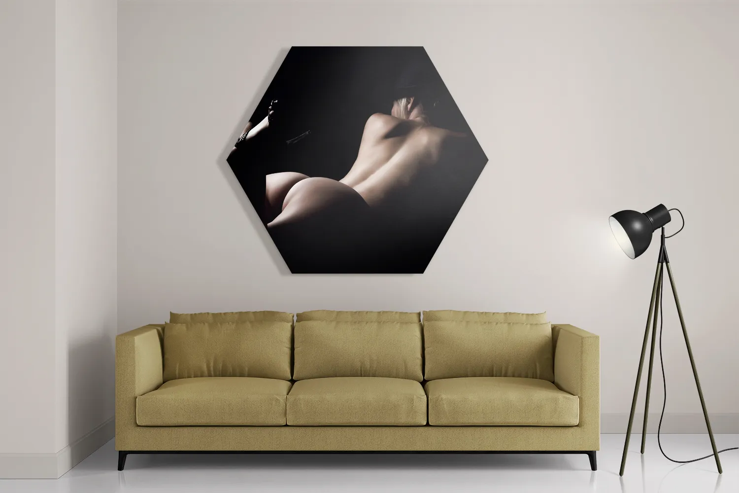 Schilderij Blote Vrouw achterzijde Met Hoed Hexagon Template Hexagon1 Mensen 37 2