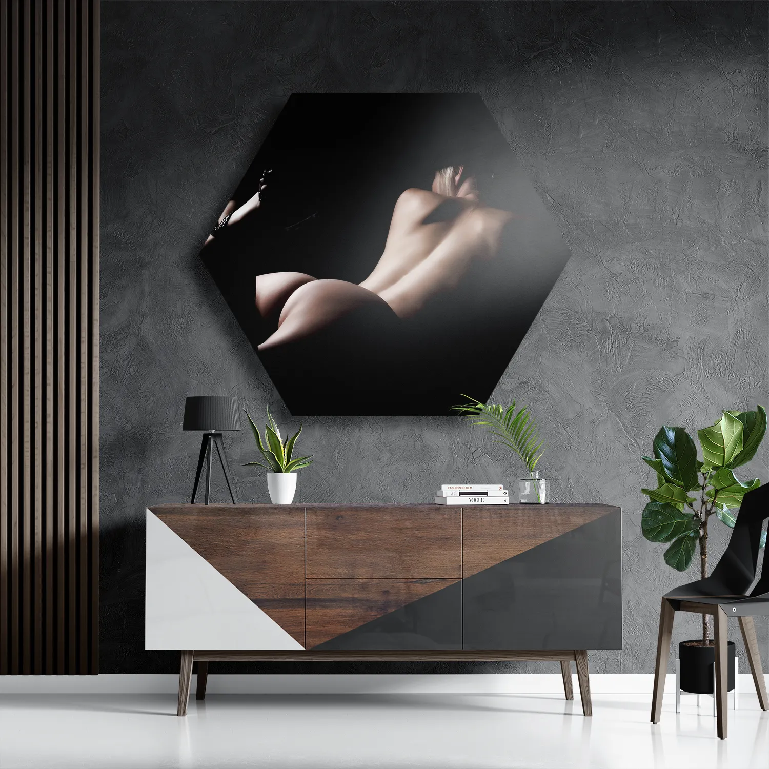 Schilderij Blote Vrouw achterzijde Met Hoed Hexagon Template Hexagon1 Mensen 37 3