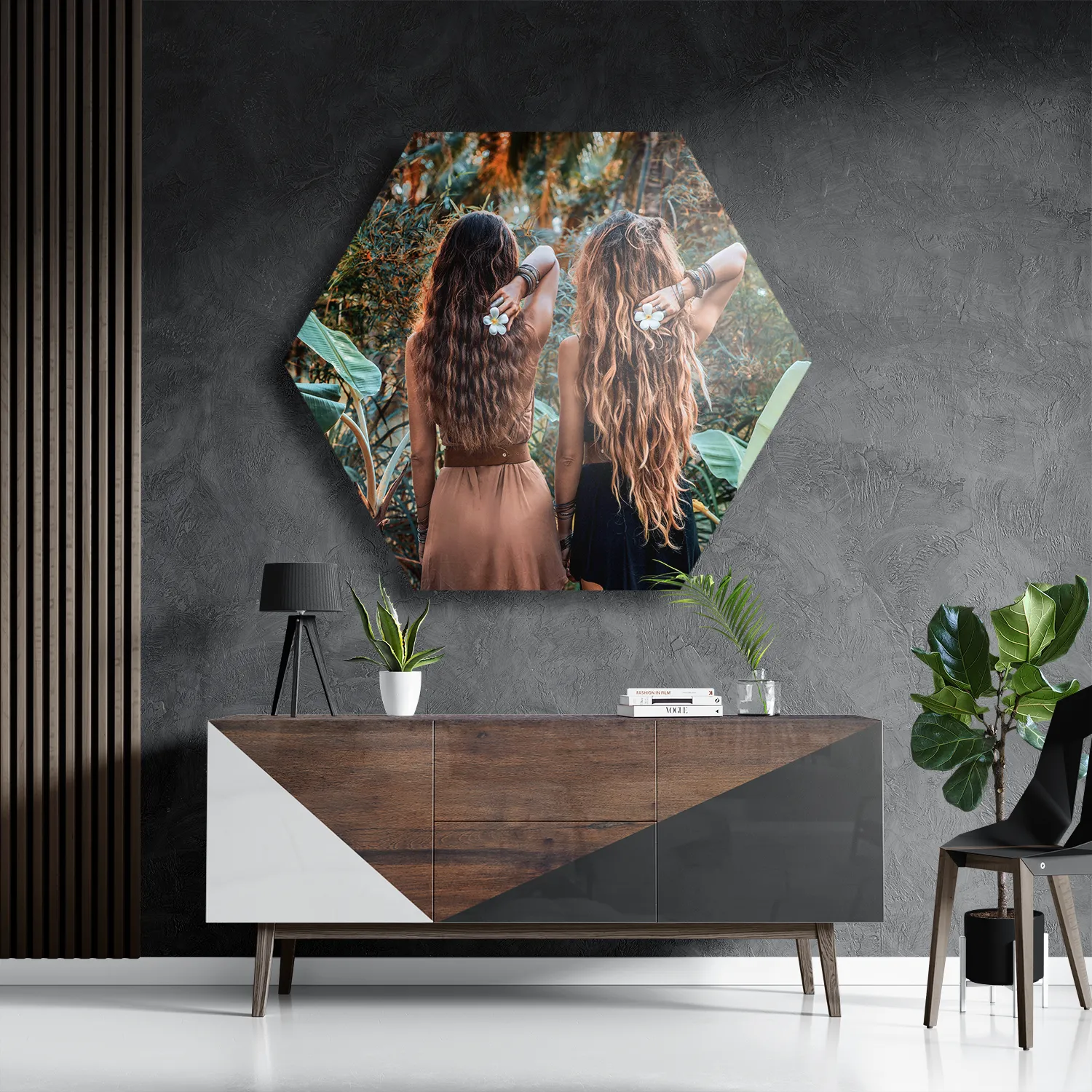 Template_Hexagon1_Mensen_43-3 Schilderij Twee Mooie Dames In de Jungle Hexagon Template Hexagon1 Mensen 43 3