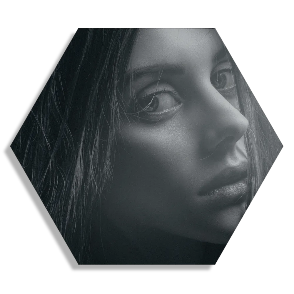 Schilderij Mooie Vrouw in Het Duister Hexagon Template Hexagon1 Mensen 5 1