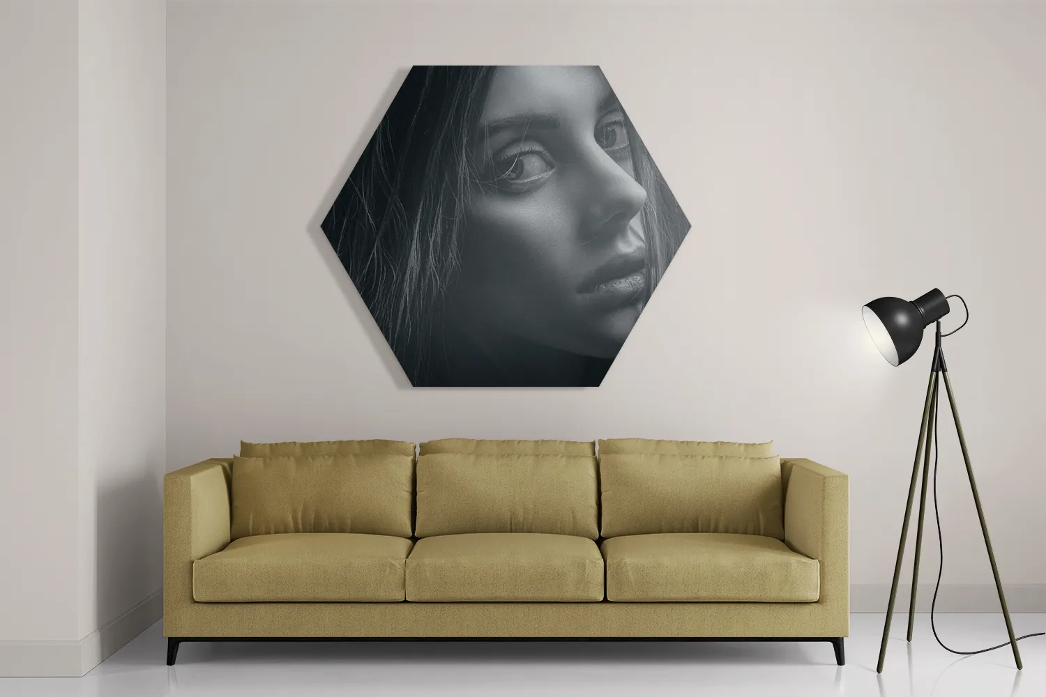 Schilderij Mooie Vrouw in Het Duister Hexagon Template Hexagon1 Mensen 5 2