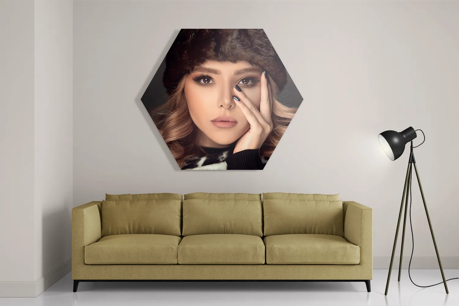 Schilderij Sexy Blonde Dame Met Oosterse Muts Hexagon Template Hexagon1 Mensen 6 2