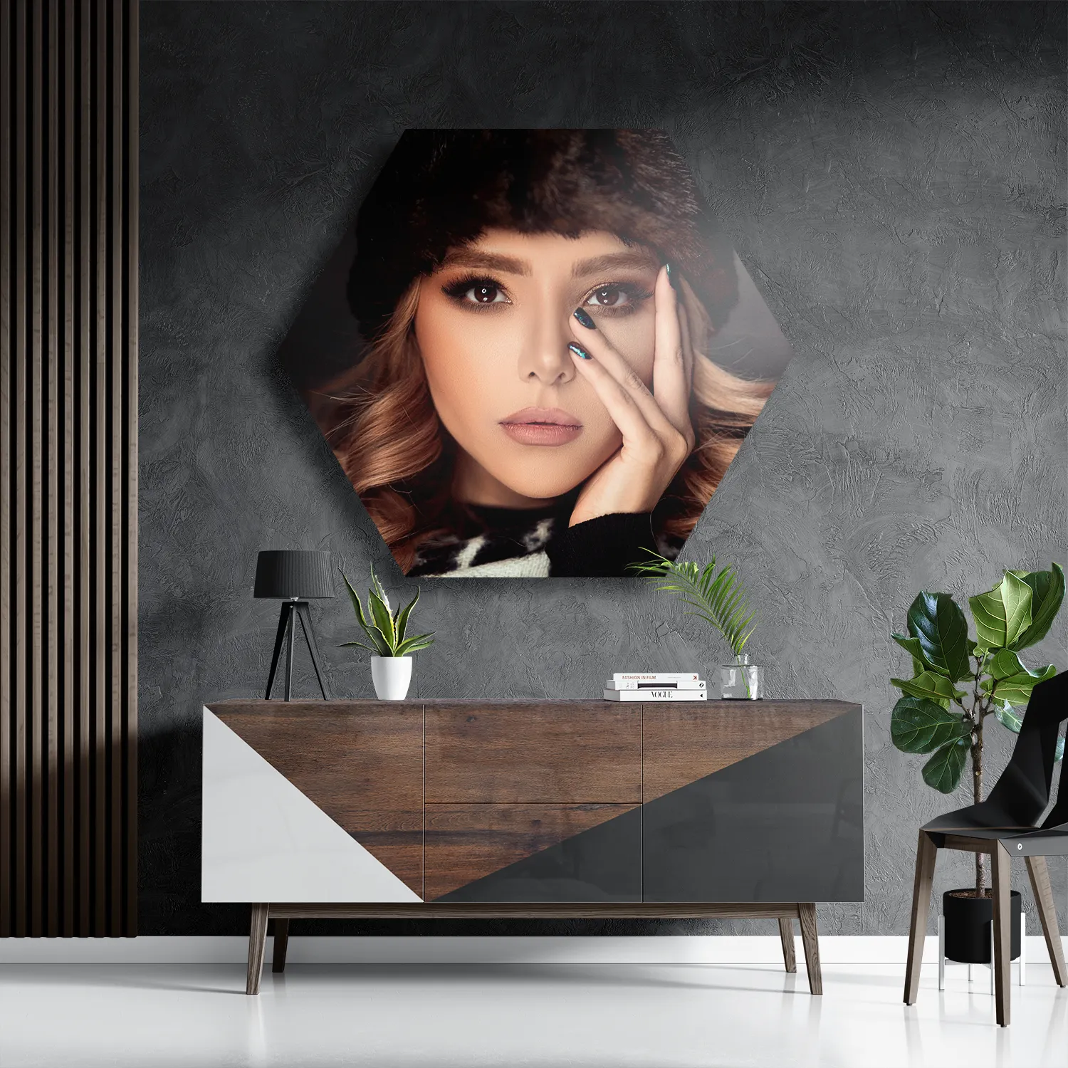 Schilderij Sexy Blonde Dame Met Oosterse Muts Hexagon Template Hexagon1 Mensen 6 3