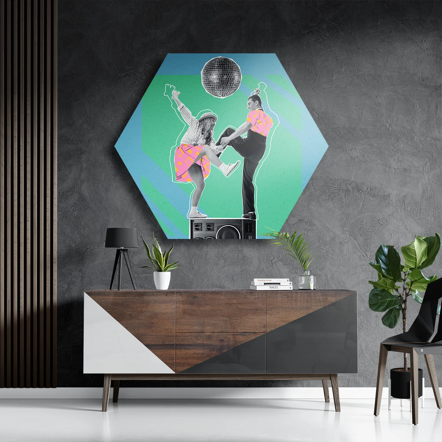 Template_Hexagon1_Muziek_1-3 Schilderij The Dancing Disco Hexagon Template Hexagon1 Muziek 1 3