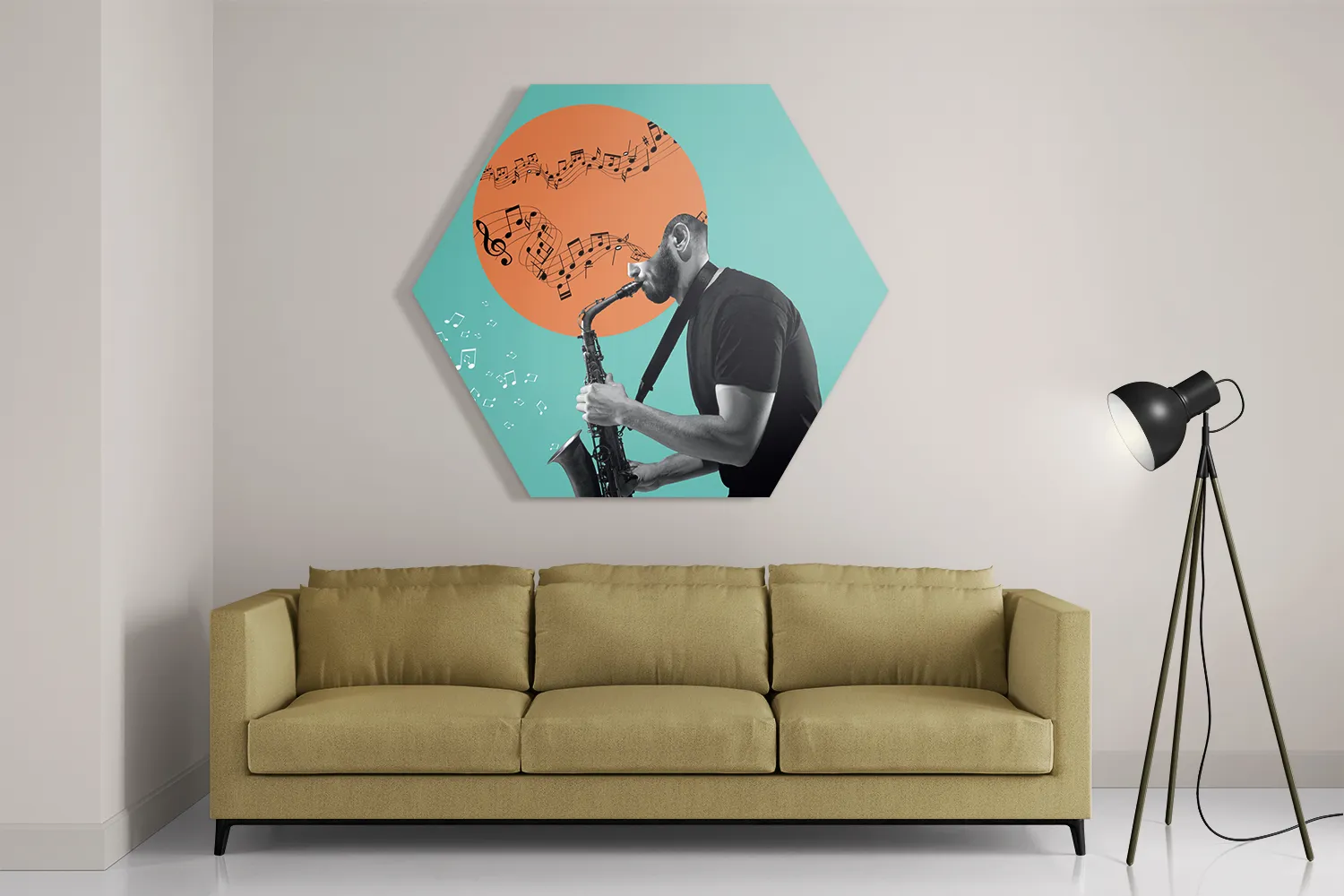 Schilderij Saxofonist Hexagon Template Hexagon1 Muziek 10 2