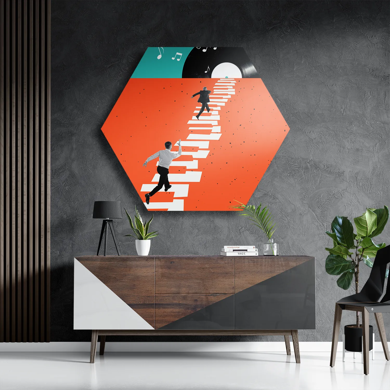 Schilderij The Piano Men Hexagon Template Hexagon1 Muziek 4 3