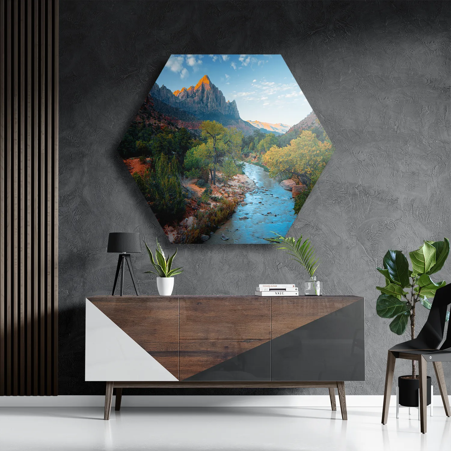 Template_Hexagon1_Natuur_21-3 Schilderij De rivier van ZION Hexagon Template Hexagon1 Natuur 21 3