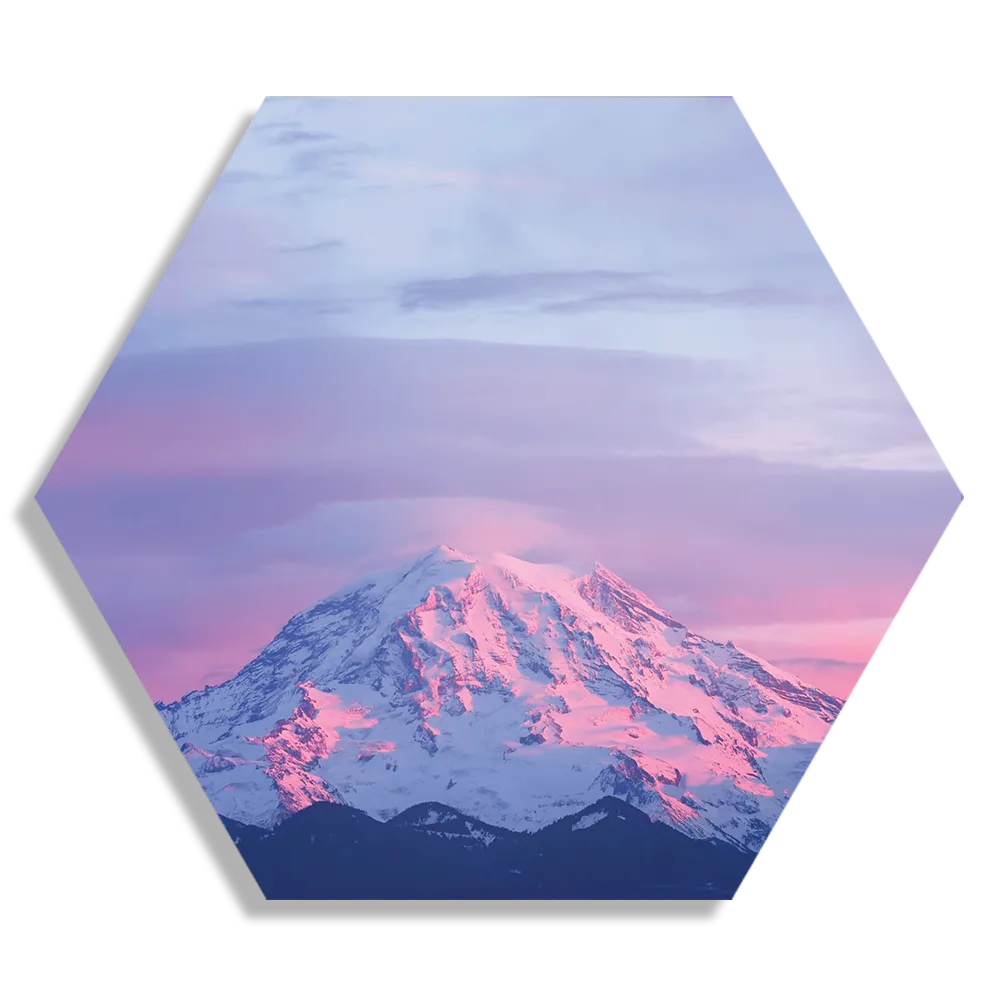 Schilderij Natuurlijke zons ondergang op witte berg Hexagon Template Hexagon1 Natuur 41 1
