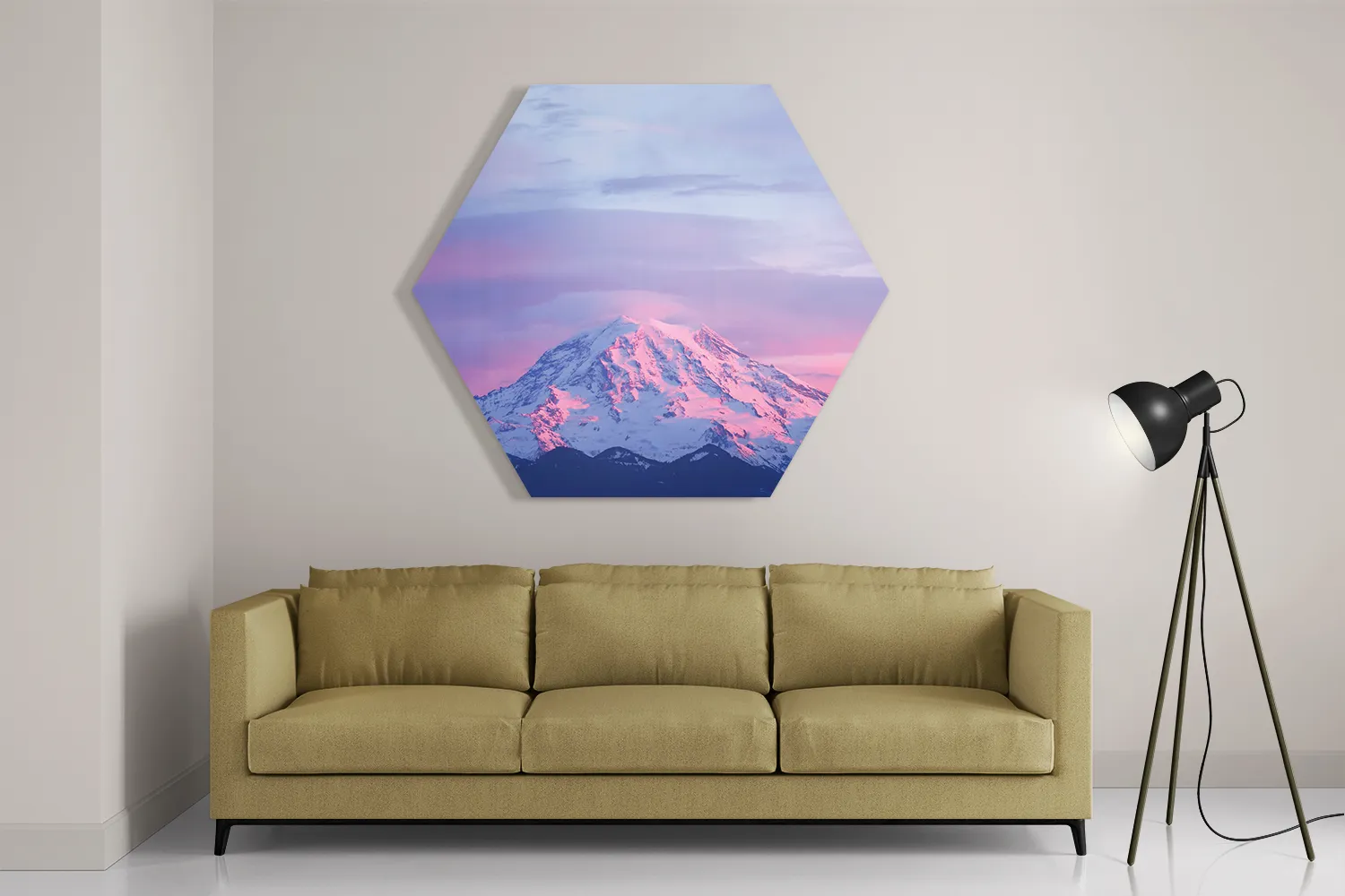 Schilderij Natuurlijke zons ondergang op witte berg Hexagon Template Hexagon1 Natuur 41 2