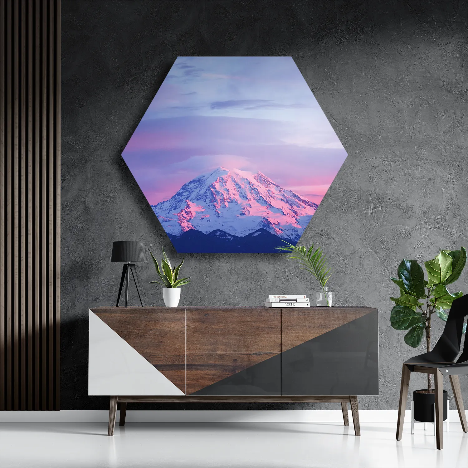 Schilderij Natuurlijke zons ondergang op witte berg Hexagon Template Hexagon1 Natuur 41 3