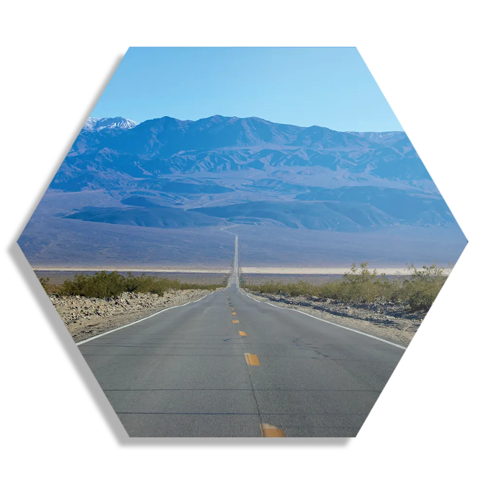 Schilderij The road in Deathvalley Hexagon Template Hexagon1 Natuur 5 1