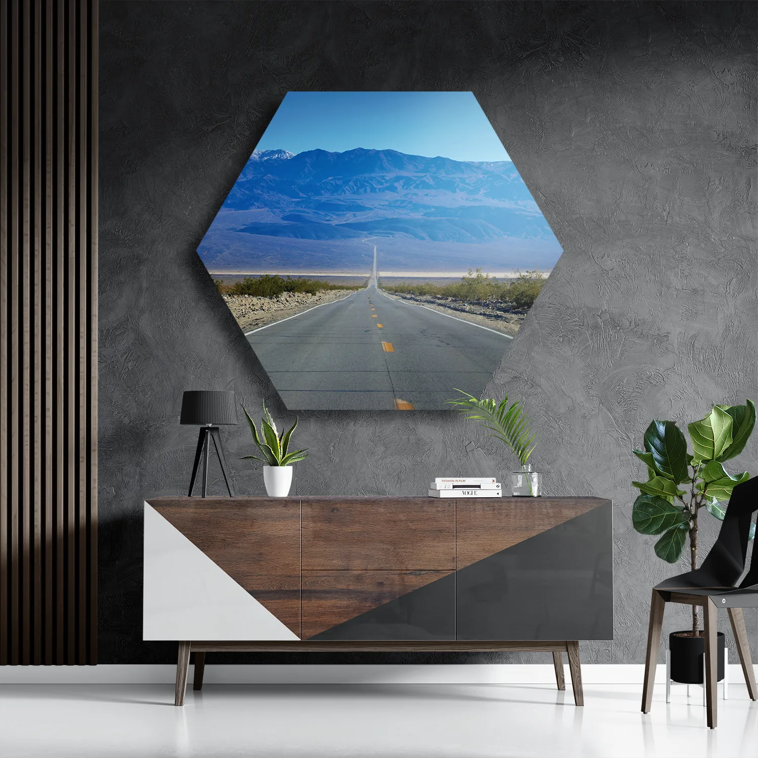 Schilderij The road in Deathvalley Hexagon Template Hexagon1 Natuur 5 3