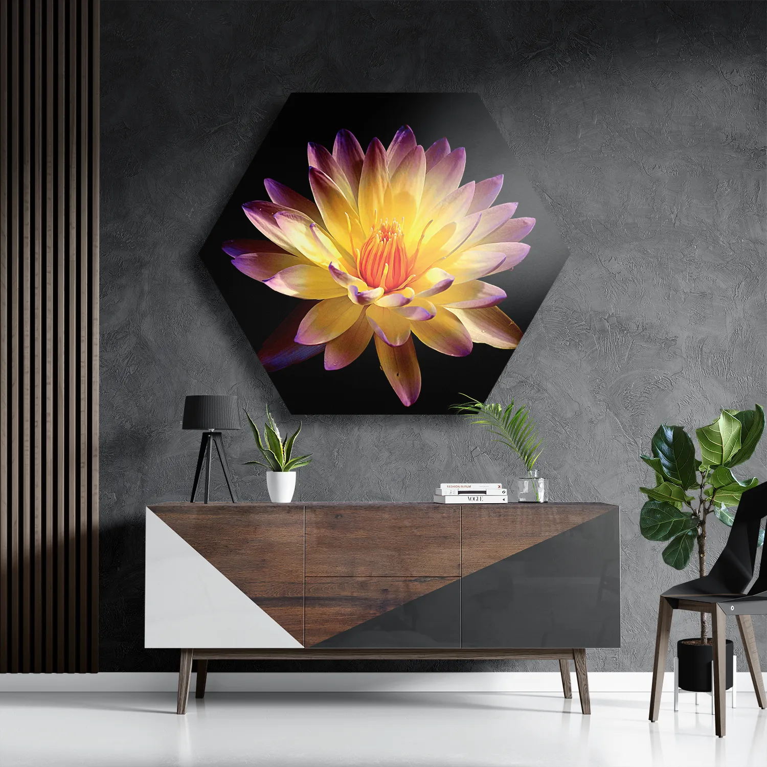 Schilderij Paarse Gele Dahlia Hexagon Template Hexagon1 Natuur 60 3