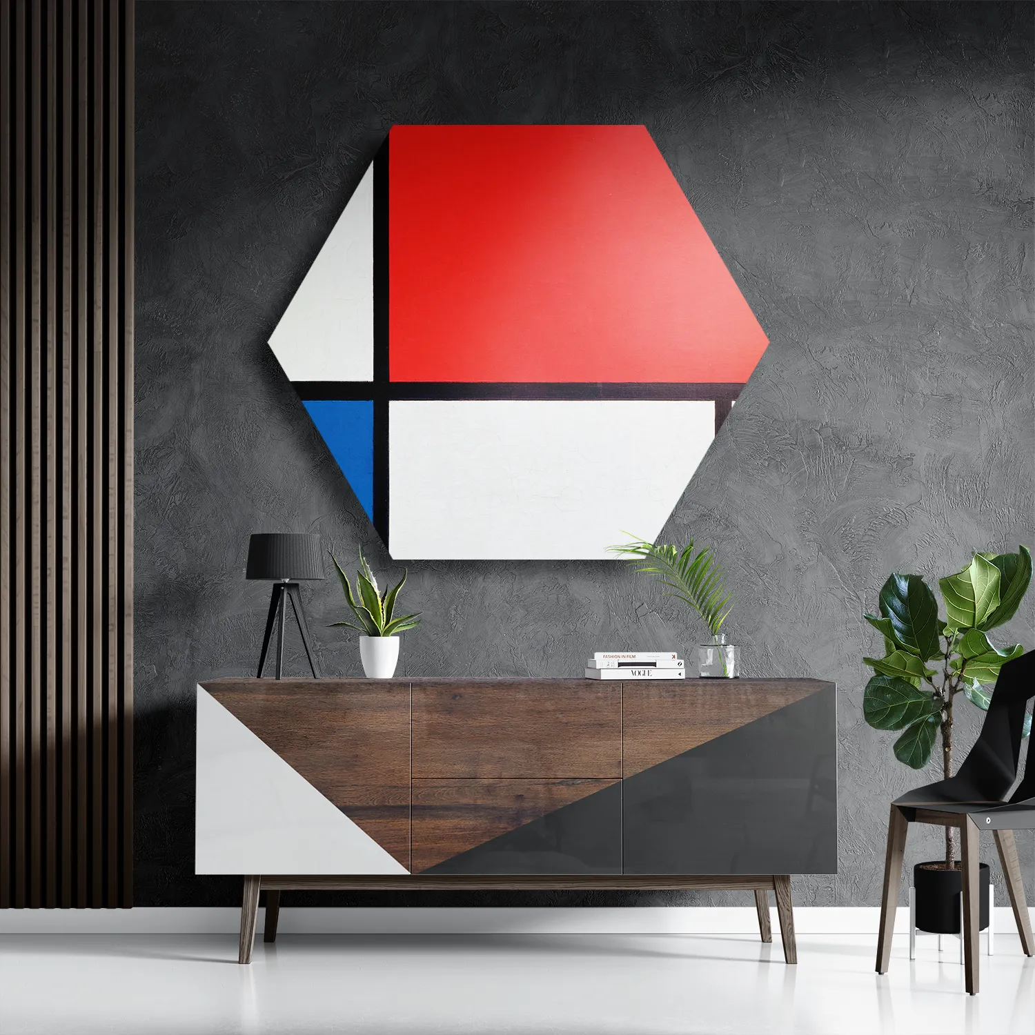 Template_Hexagon1_Om_1-3 Schilderij Mondriaan de rode rechthoek Hexagon Template Hexagon1 Om 1 3