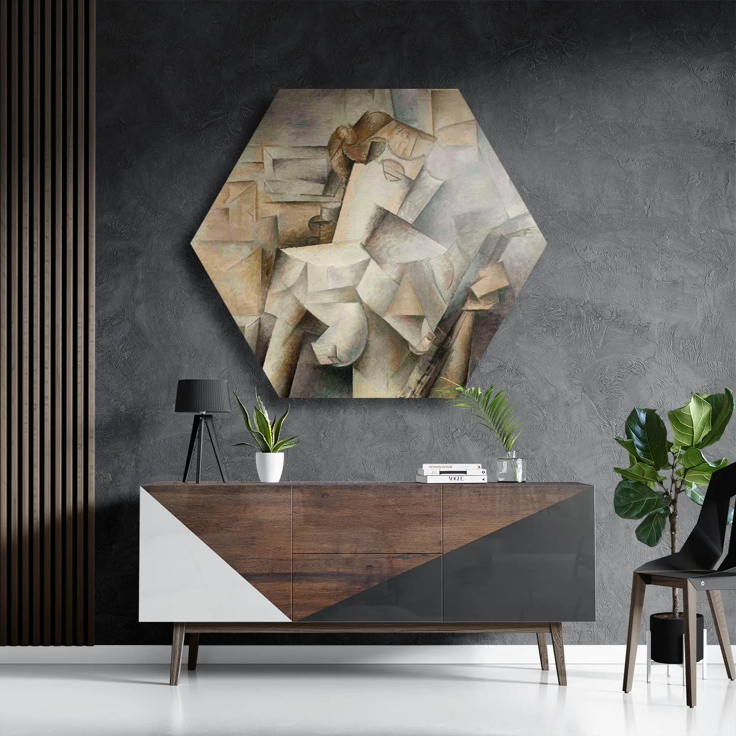 Schilderij Picasso Meisje met een mandoline 1910 Hexagon Template Hexagon1 Om 21 3