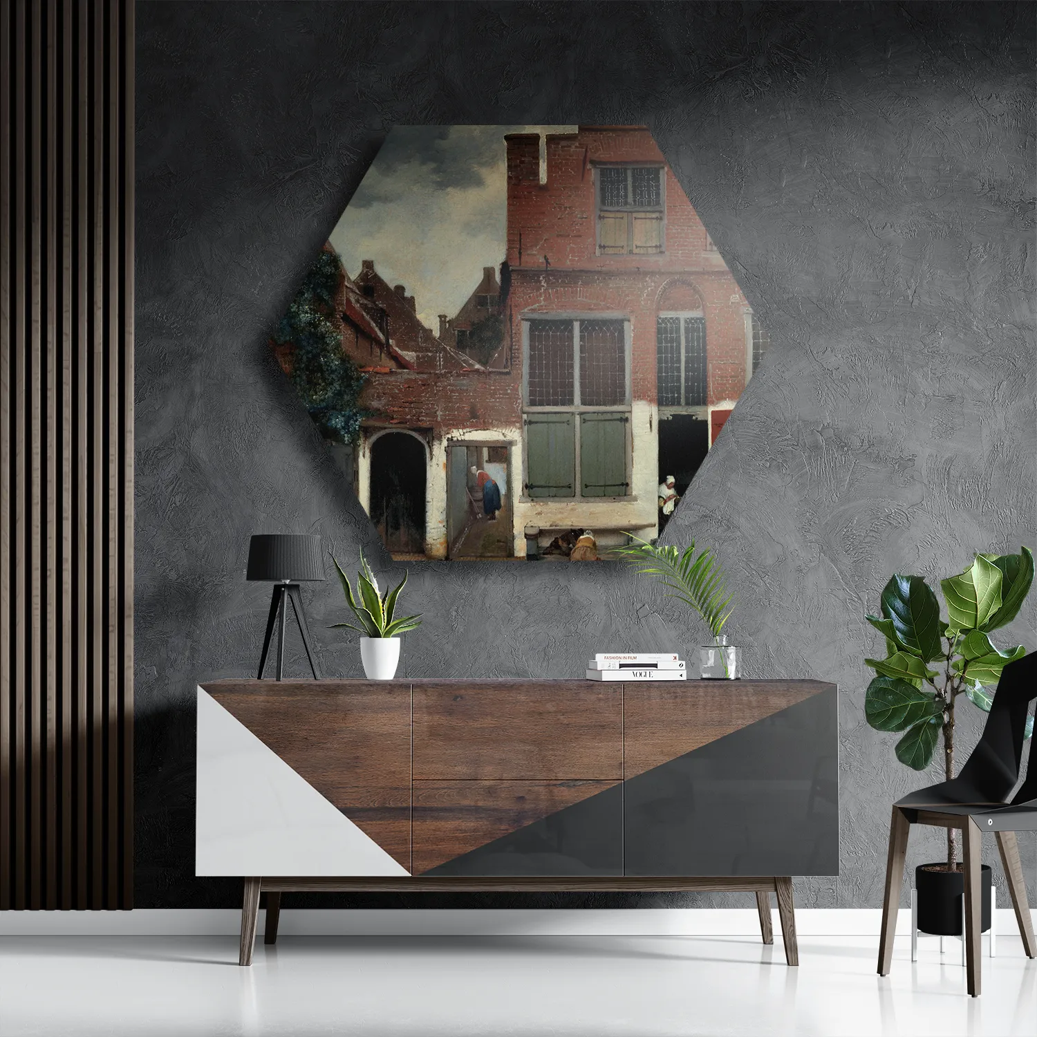 Template_Hexagon1_Om_30-3 Schilderij Johannes Vermeer Gezicht op huizen in Delft 1658 Hexagon Template Hexagon1 Om 30 3