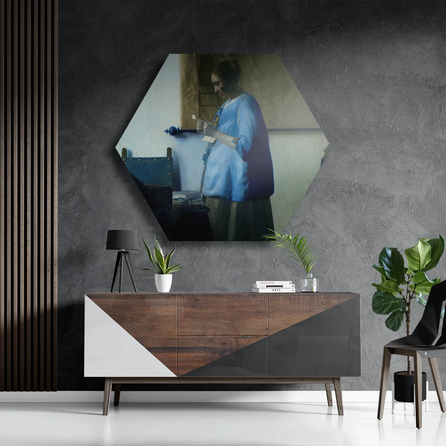 Template_Hexagon1_Om_32-3 Schilderij Johannes Vermeer Vrouw die een Brief leest 1663 Hexagon Template Hexagon1 Om 32 3