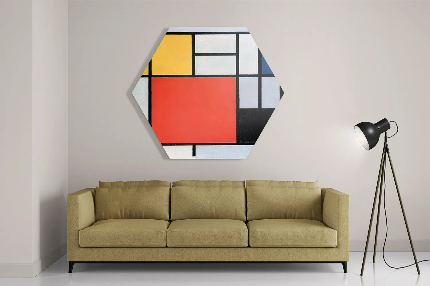 Schilderij Mondriaan Gele Hokjes Hexagon Template Hexagon1 Om 4 2