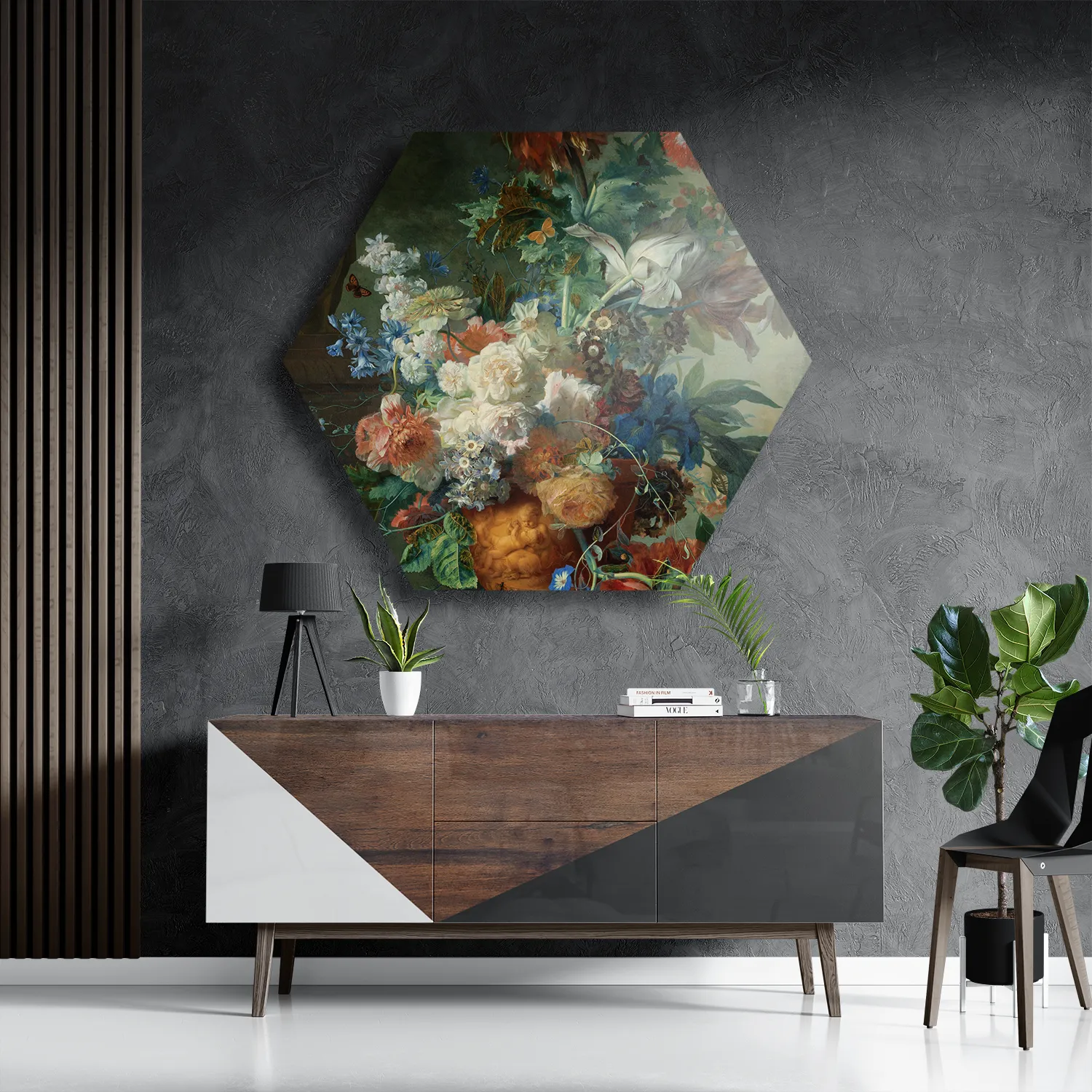 Schilderij Jan Davidsz Stilleven met bloemen in een glazen vaas 1650-683 Hexagon Template Hexagon1 Om 7 3