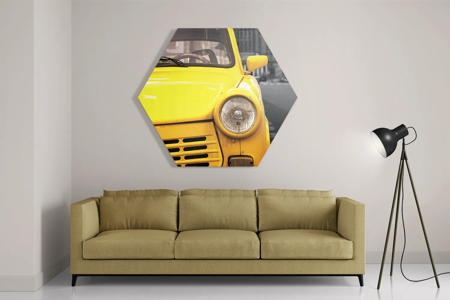 Schilderij Old School Gele Taxi 02 Hexagon Template Hexagon1 Retro 16 2