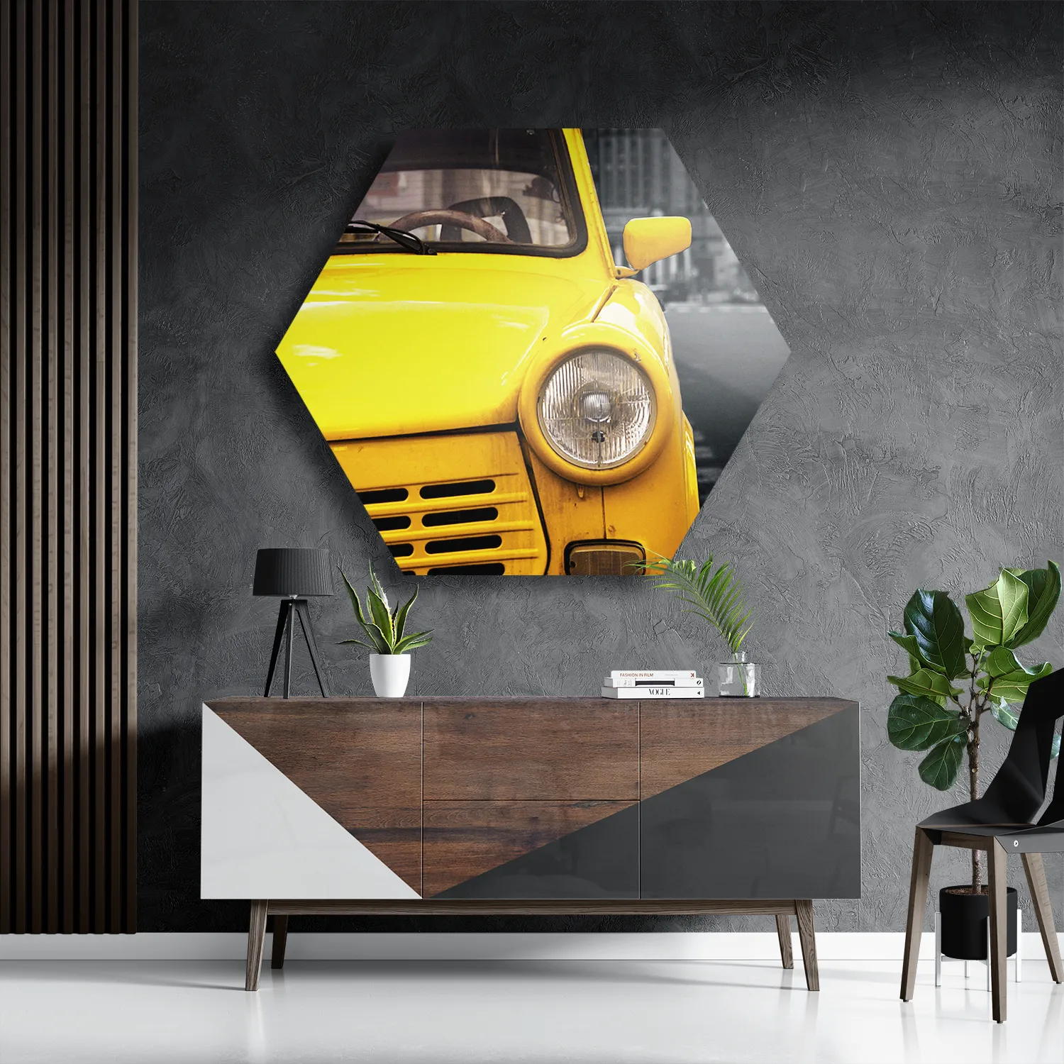 Schilderij Old School Gele Taxi 02 Hexagon Template Hexagon1 Retro 16 3