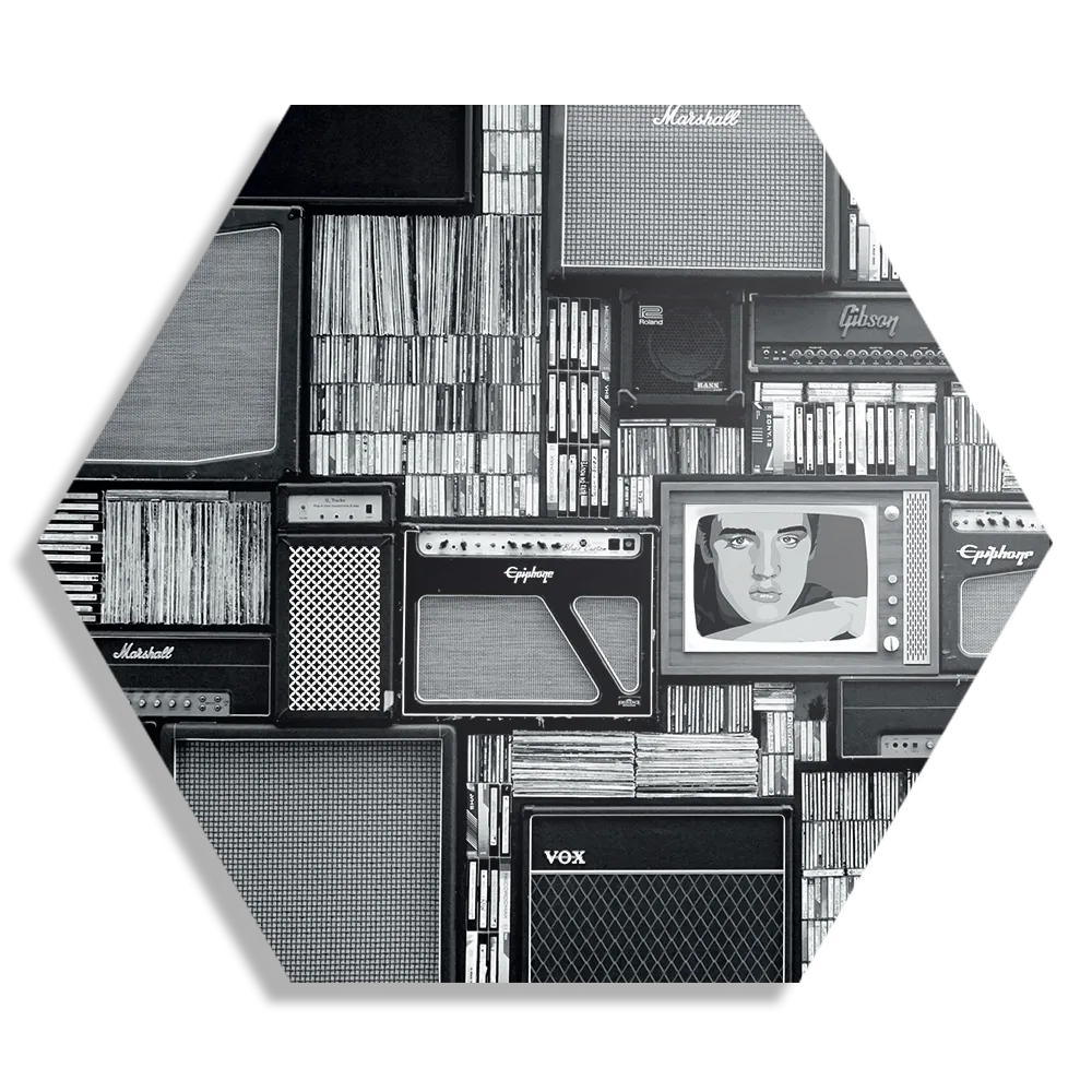 Schilderij De Oude Platenzaak Hexagon Template Hexagon1 Retro 8 1