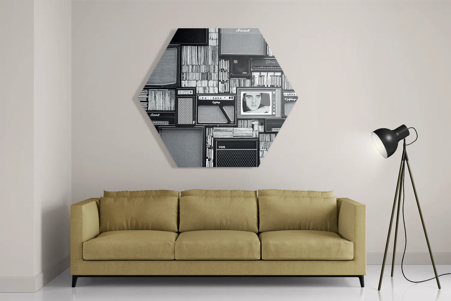 Schilderij De Oude Platenzaak Hexagon Template Hexagon1 Retro 8 2