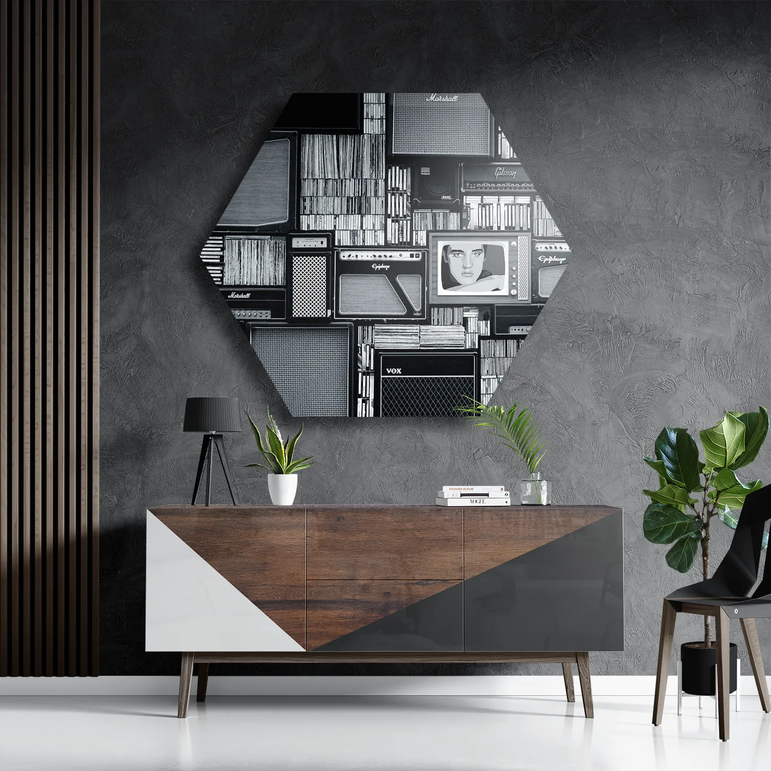 Schilderij De Oude Platenzaak Hexagon Template Hexagon1 Retro 8 3