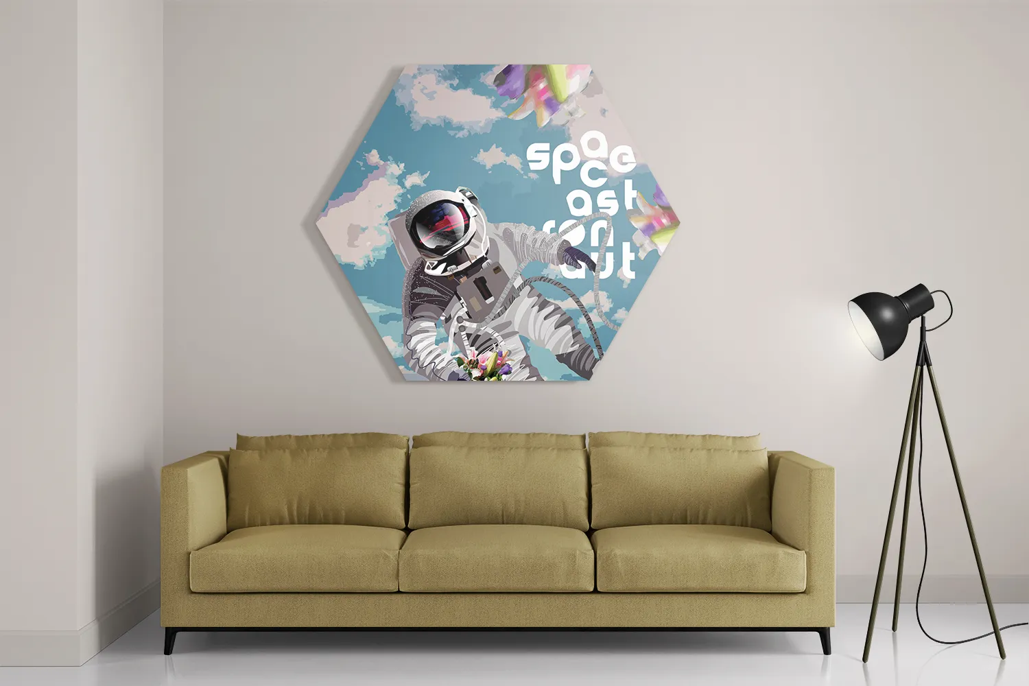 Schilderij Astronaut in de ruimte Hexagon Template Hexagon1 Ruimtevaart 11 2