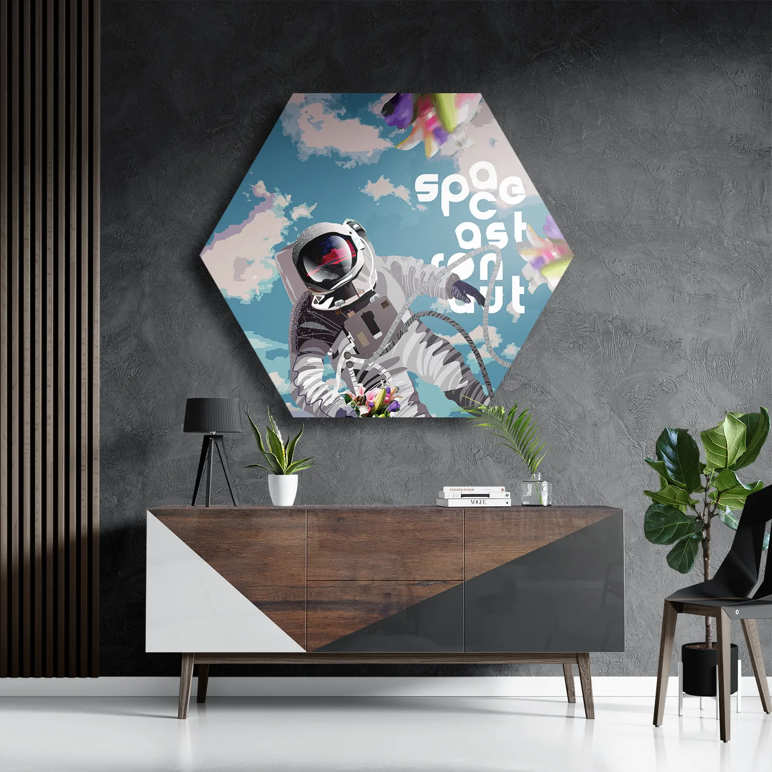 Schilderij Astronaut in de ruimte Hexagon Template Hexagon1 Ruimtevaart 11 3