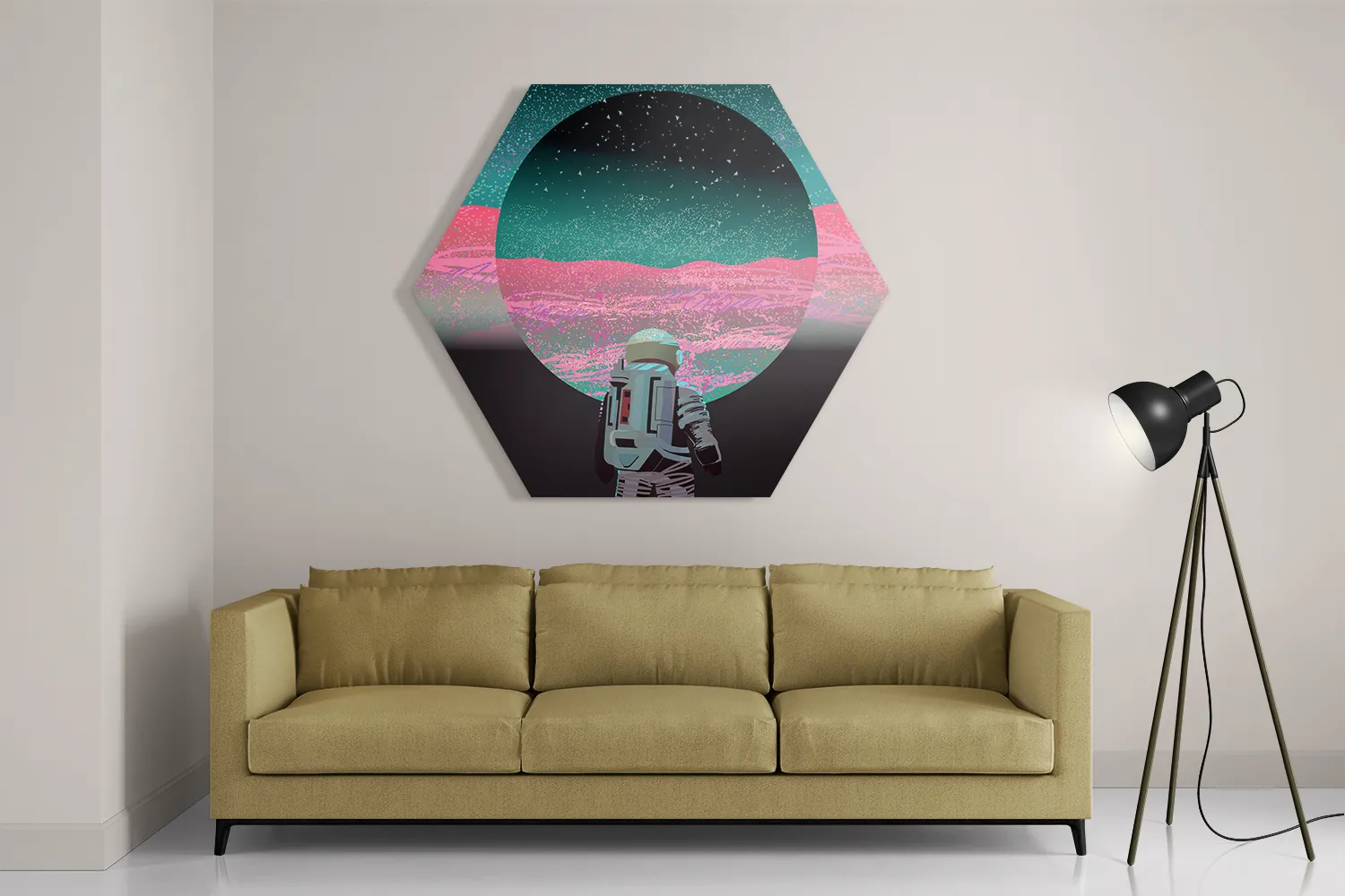 Schilderij Retro austronaut Hexagon Template Hexagon1 Ruimtevaart 17 2