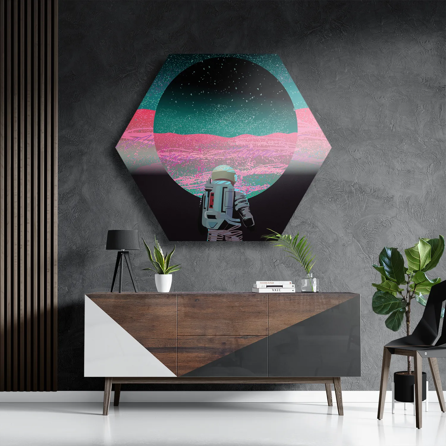 Schilderij Retro austronaut Hexagon Template Hexagon1 Ruimtevaart 17 3