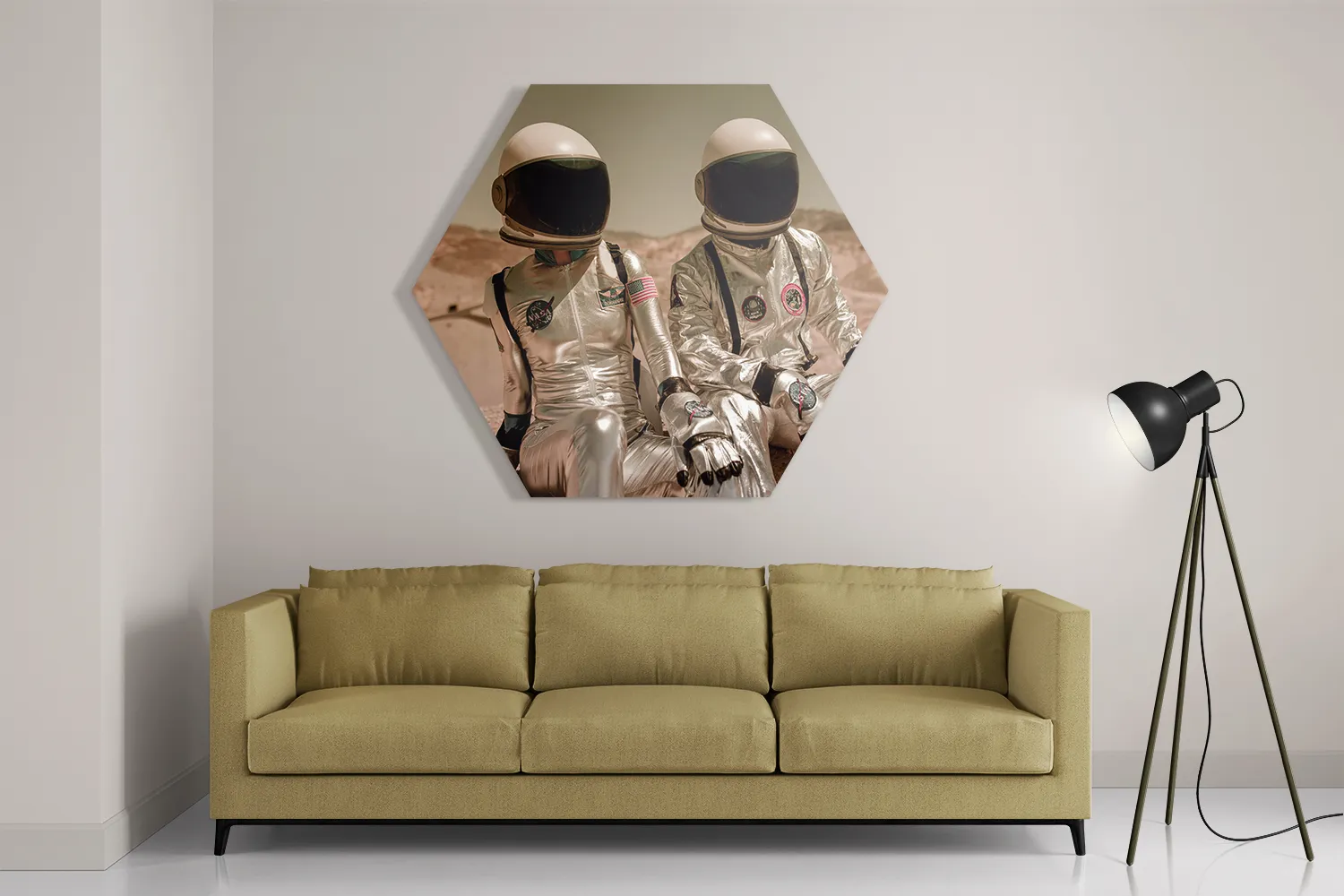 Schilderij The space couple Hexagon Template Hexagon1 Ruimtevaart 6 2