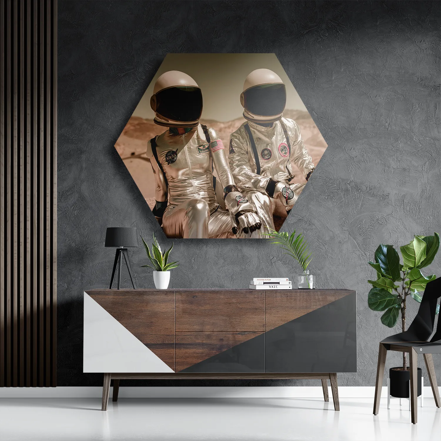 Schilderij The space couple Hexagon Template Hexagon1 Ruimtevaart 6 3