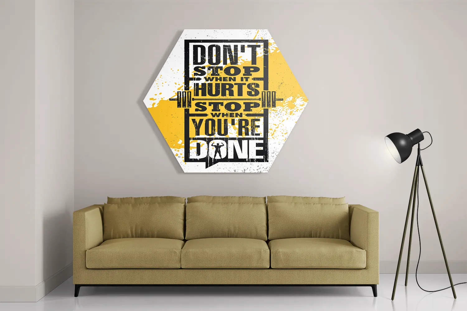 Template_Hexagon1_Sport_11-2 Schilderij Don't Stop When It Hurts, Stop When You're Done Hexagon Template Hexagon1 Sport 11 2