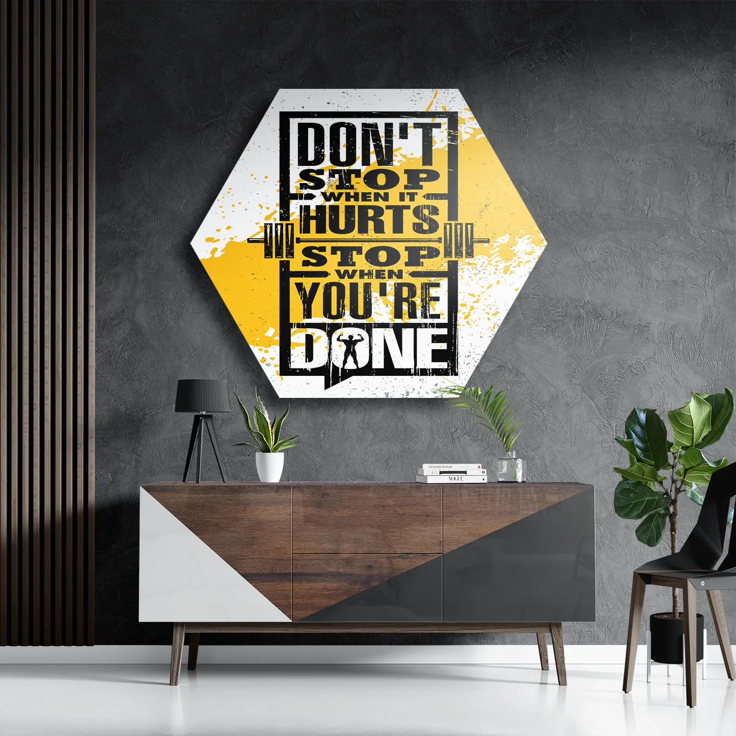 Template_Hexagon1_Sport_11-3 Schilderij Don't Stop When It Hurts, Stop When You're Done Hexagon Template Hexagon1 Sport 11 3