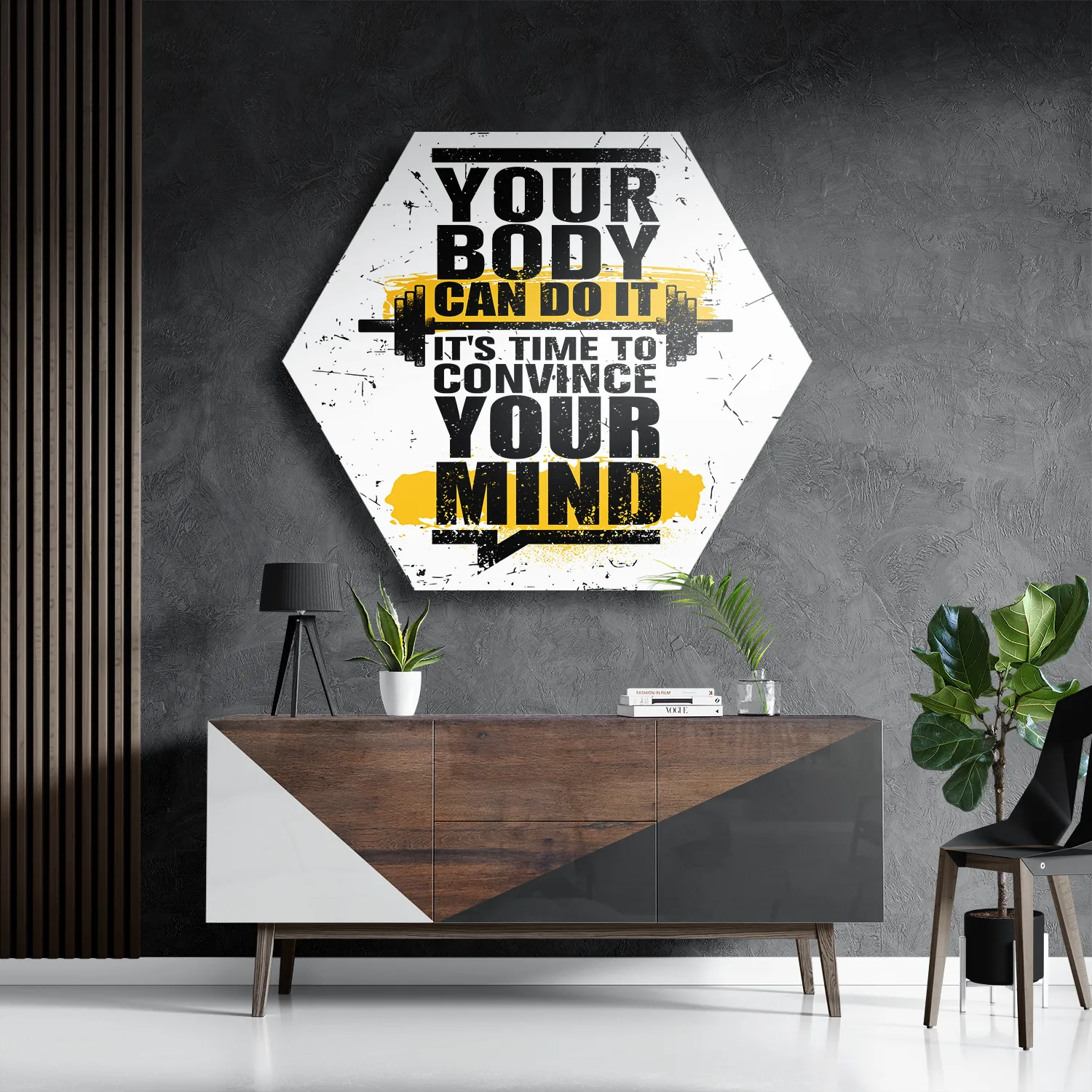 Schilderij You Body Can Do It, It's Time To Convince Your Mind Hexagon Template Hexagon1 Sport 14 3
