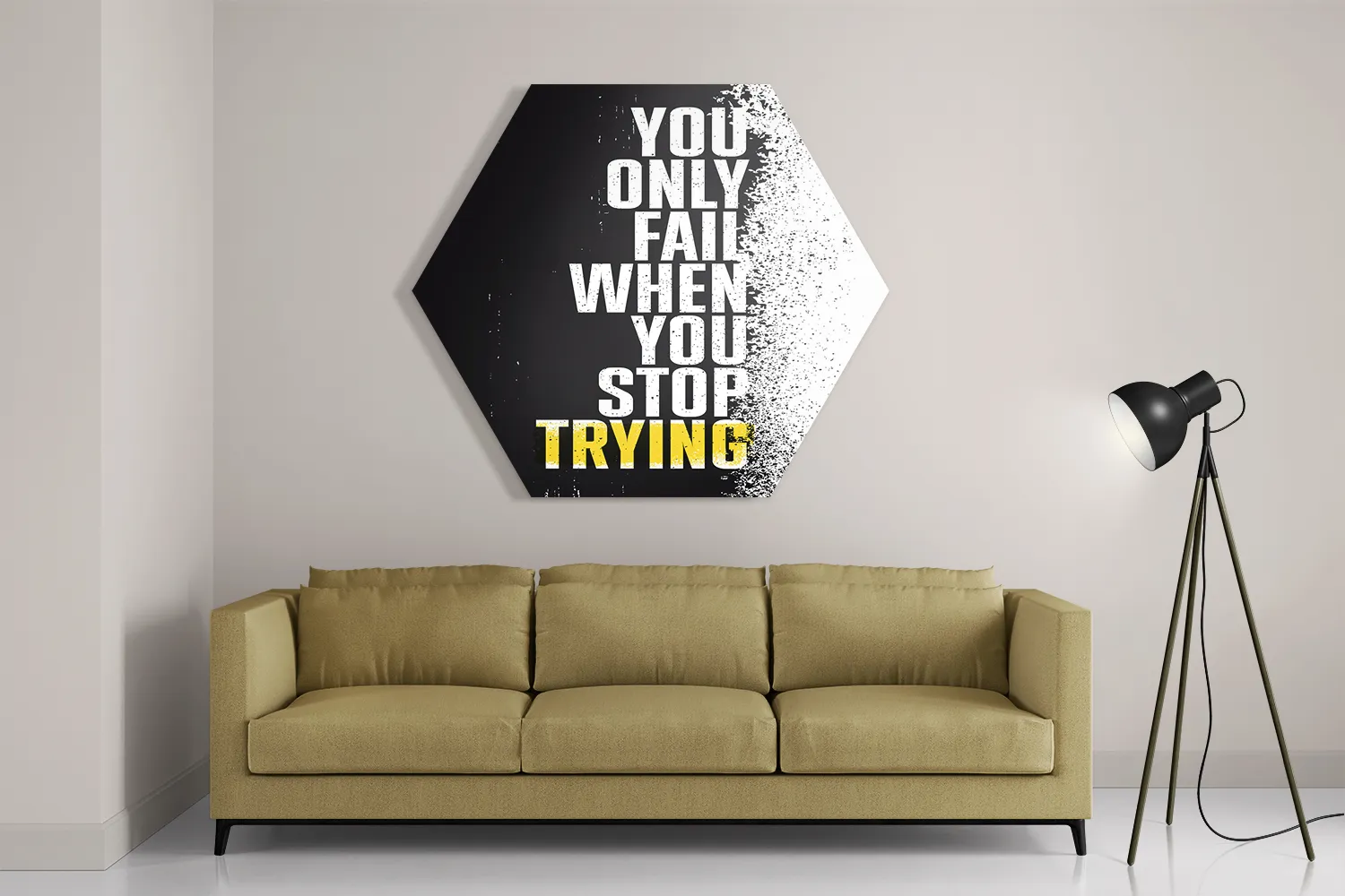 Schilderij Only Fail When You Stop Trying Hexagon Template Hexagon1 Sport 17 2