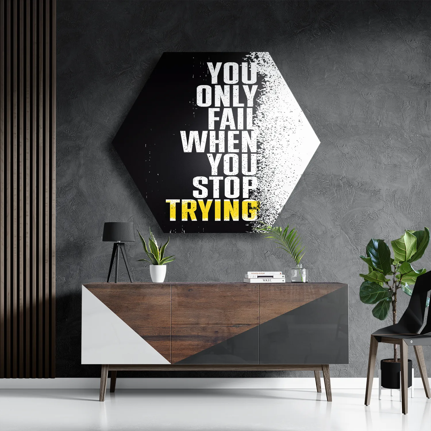 Schilderij Only Fail When You Stop Trying Hexagon Template Hexagon1 Sport 17 3