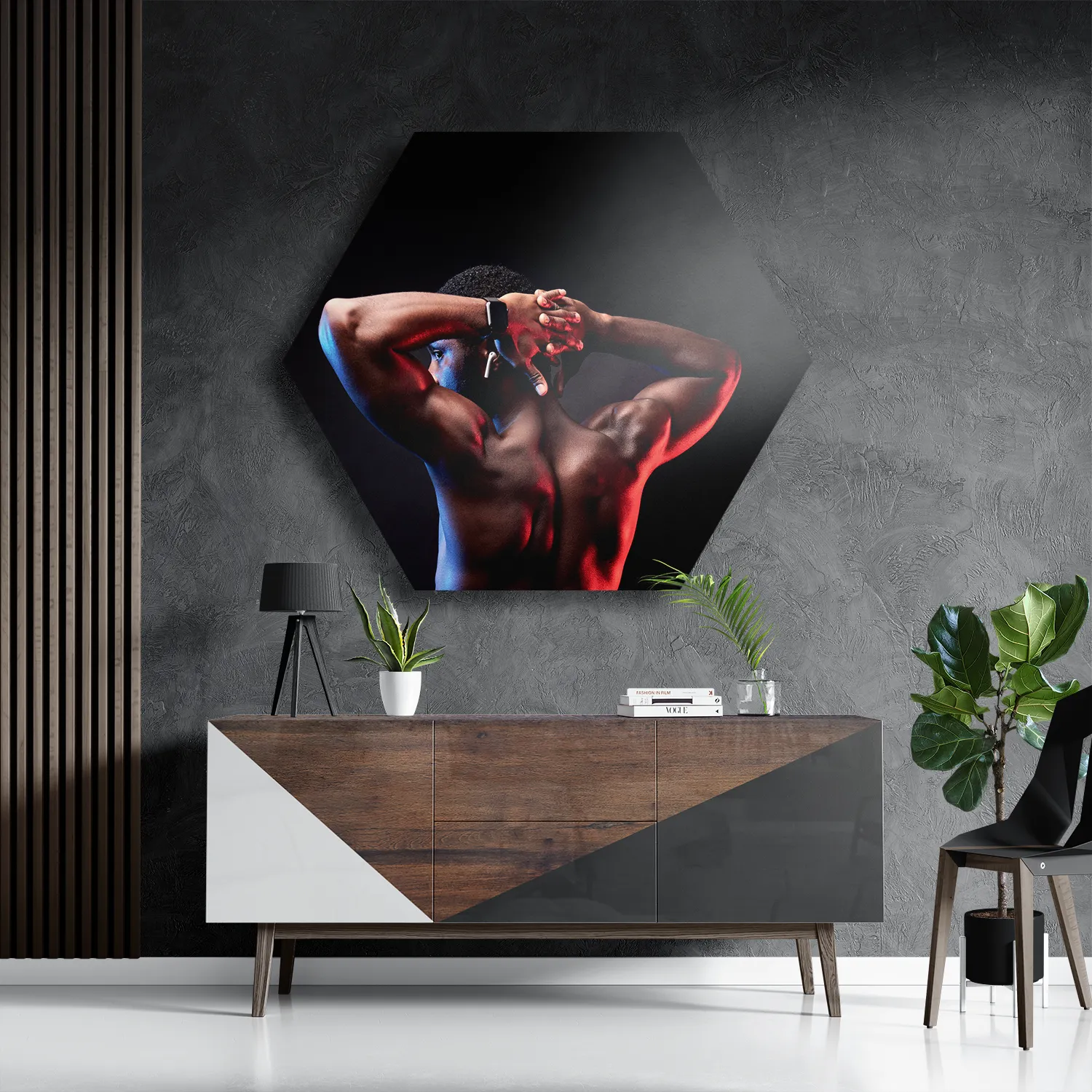 Schilderij Sportieve Donkere Man Hexagon Template Hexagon1 Sport 19 3