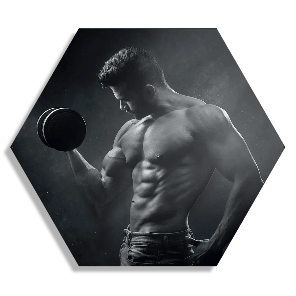 Schilderij Sexy Man Heft Gewicht Met Halter Hexagon Template Hexagon1 Sport 2 1