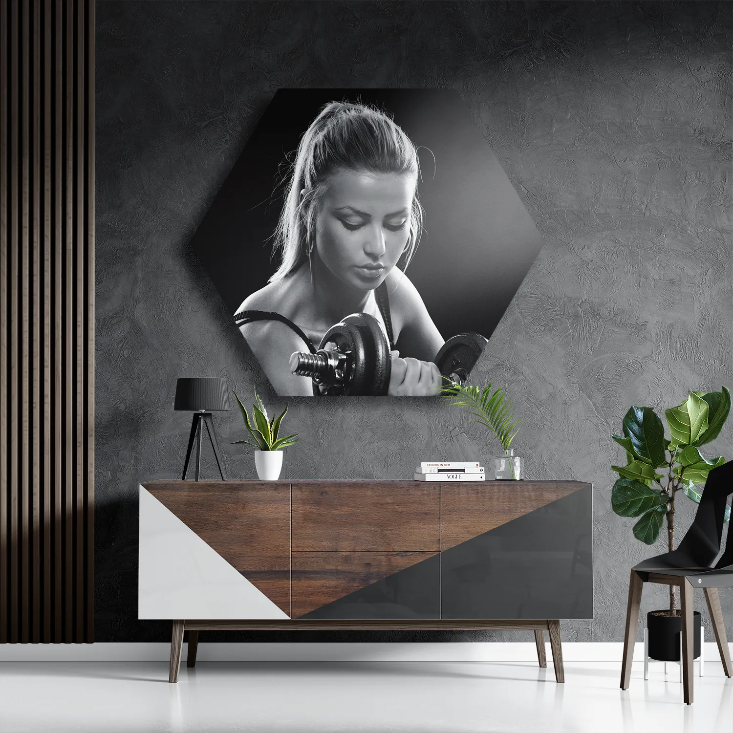 Template_Hexagon1_Sport_7-3 Schilderij Sexy Vrouw Heft Gewicht Met Halter Hexagon Template Hexagon1 Sport 7 3