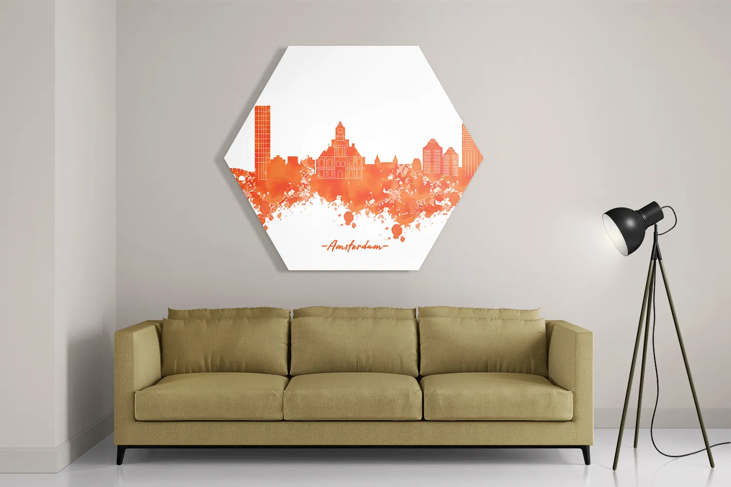 Template_Hexagon1_Steden_1-2 Schilderij Skyline Amsterdam Watercolor Paint Hexagon Template Hexagon1 Steden 1 2