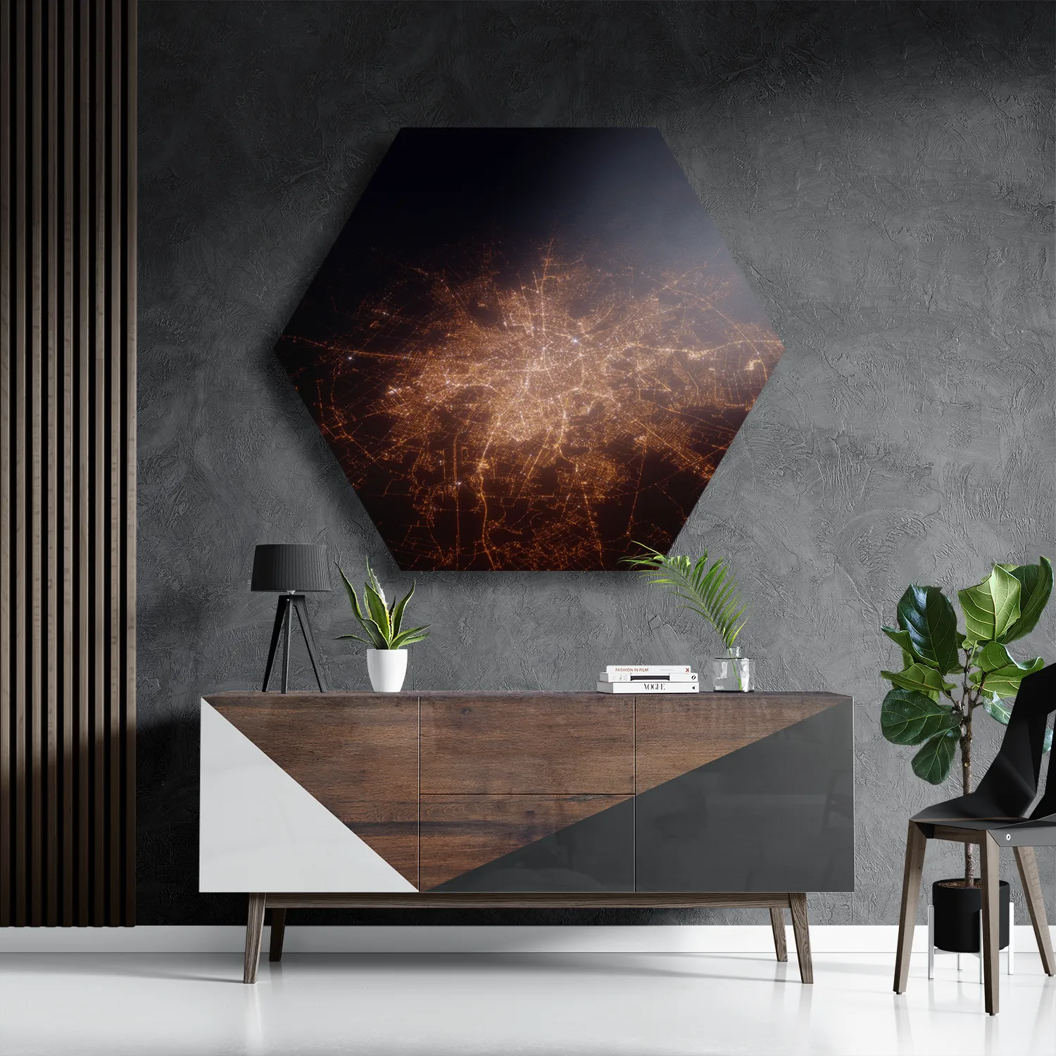 Template_Hexagon1_Steden_108-3 Schilderij Luchtfoto Nacht 03 Hexagon Template Hexagon1 Steden 108 3