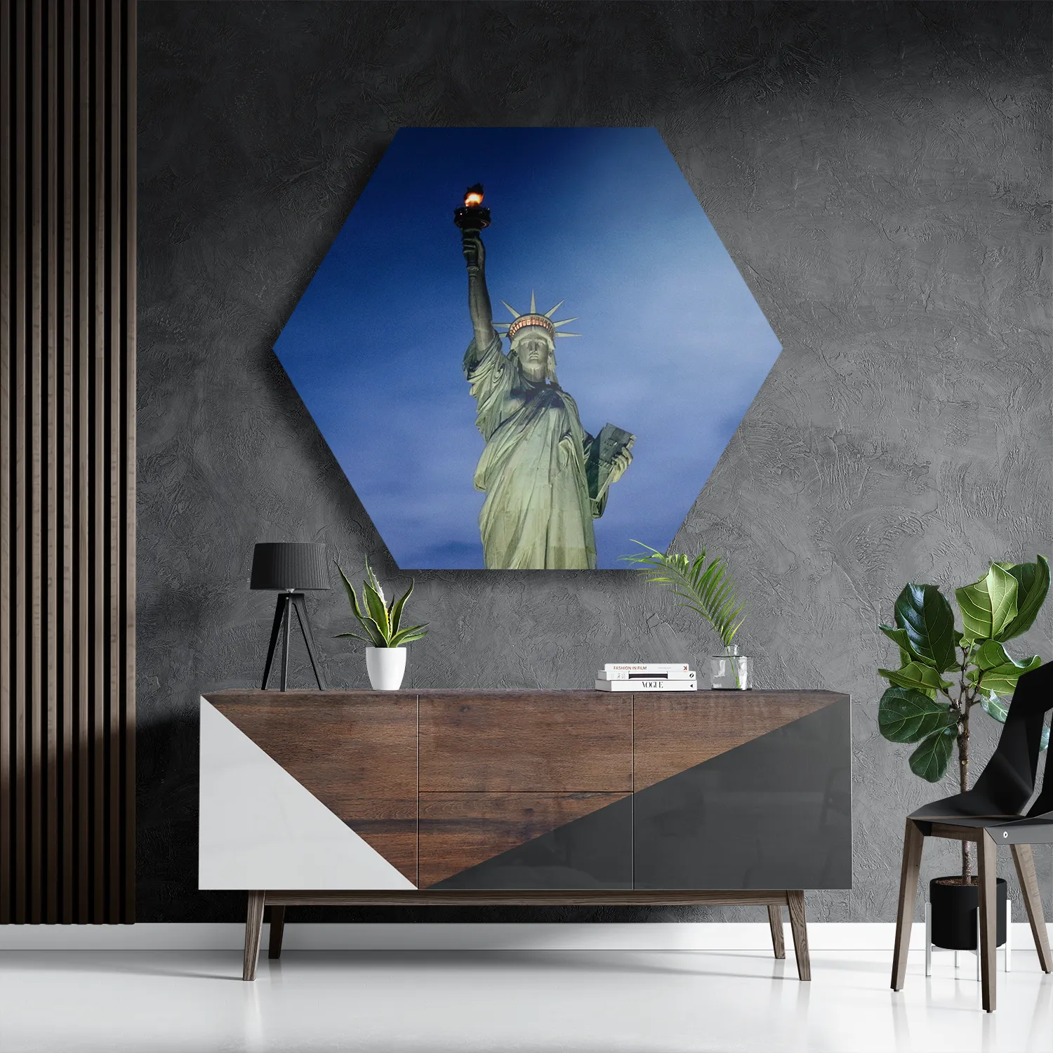 Schilderij Vrijheidsbeeld New York Donker 02 Hexagon Template Hexagon1 Steden 19 3