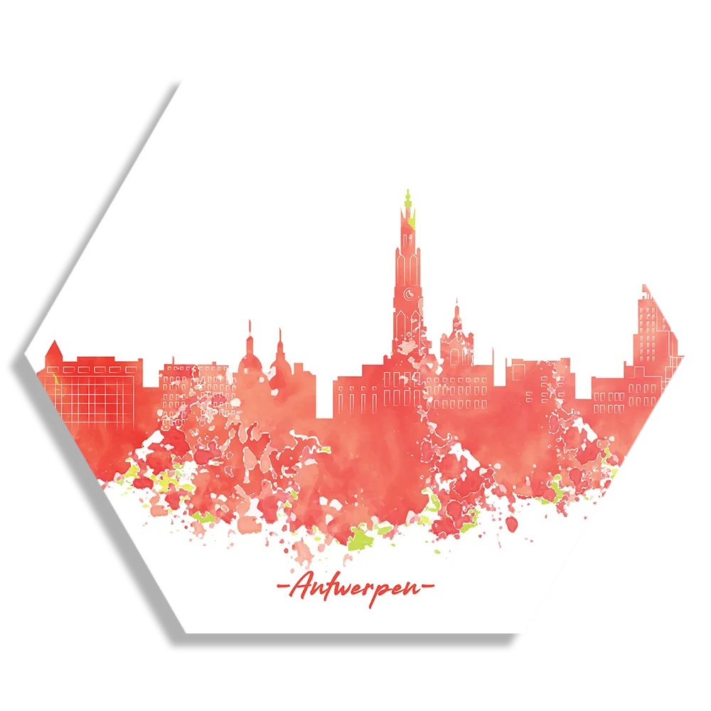 Template_Hexagon1_Steden_2-1 Schilderij Skyline Antwerpen Watercolor Paint Hexagon Template Hexagon1 Steden 2 1