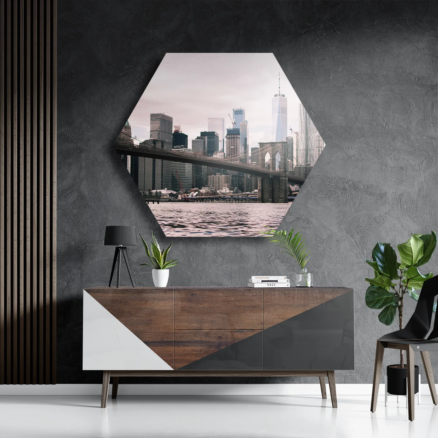 Schilderij Brooklyn Bridge New York Hexagon Template Hexagon1 Steden 24 3