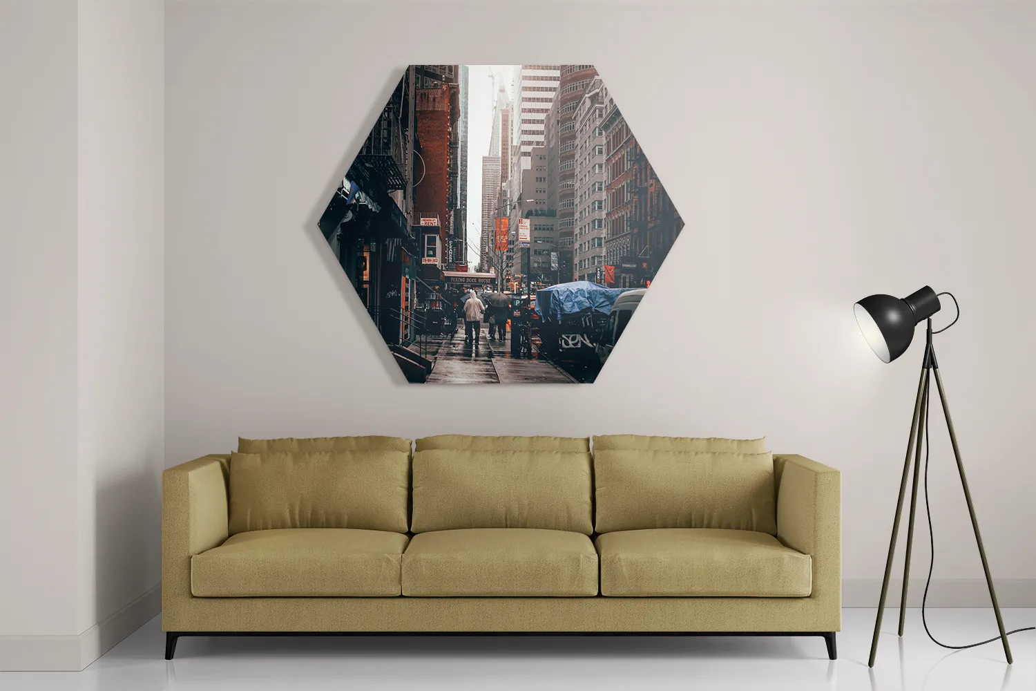 Schilderij New York Raining Day Hexagon Template Hexagon1 Steden 27 2