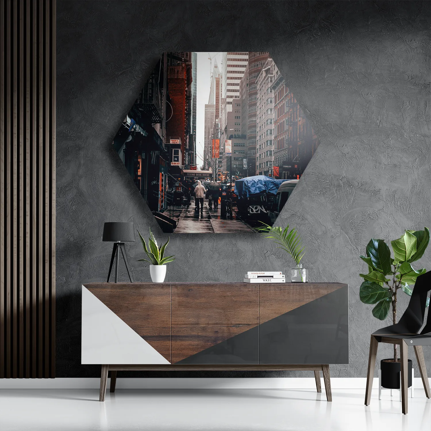 Schilderij New York Raining Day Hexagon Template Hexagon1 Steden 27 3