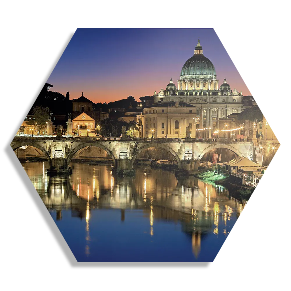 Schilderij Rivier Tiber Rome at Night Hexagon Template Hexagon1 Steden 29 1